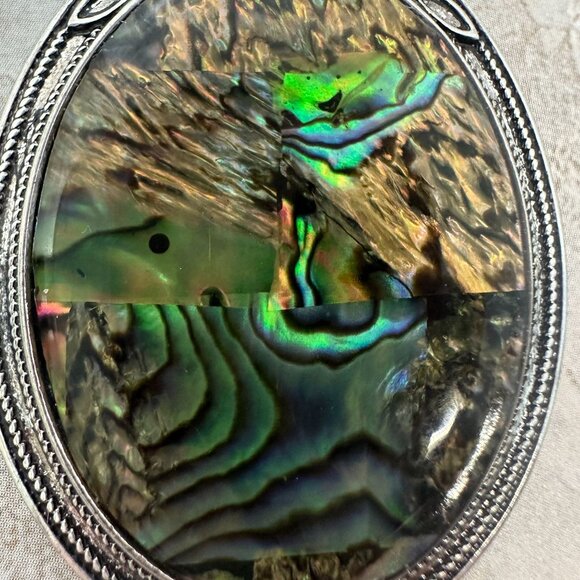 Abalone Shell & Silver Oval Pendant Necklace With Adjustable Chain - Picture 6 of 8